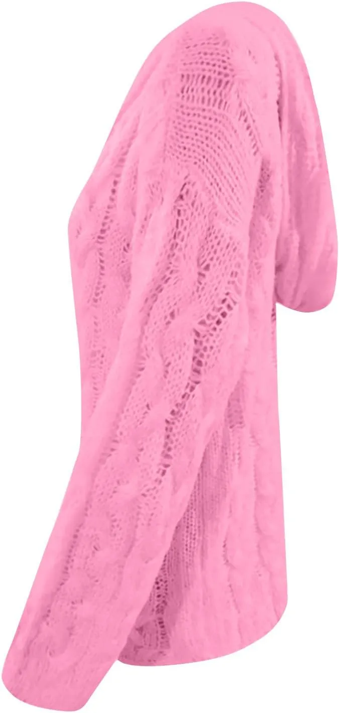 HGps8w Women's Oversized V Neck Hoodie Sweater Tops Chunky Cable Knit Long Sleeve Loose Solid Color Pullovers