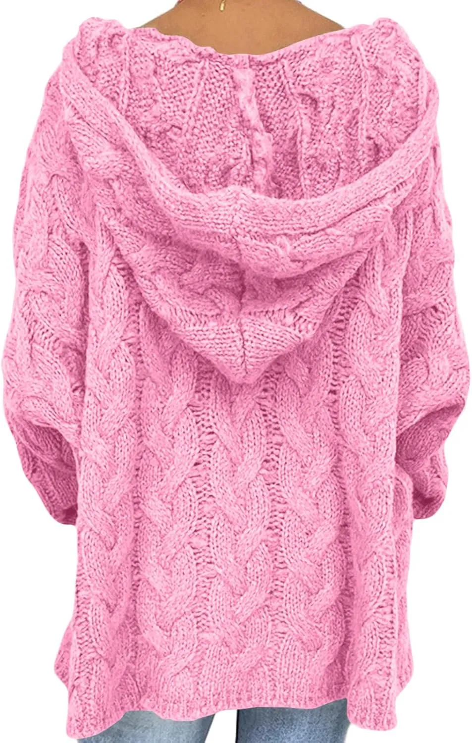 HGps8w Women's Oversized V Neck Hoodie Sweater Tops Chunky Cable Knit Long Sleeve Loose Solid Color Pullovers
