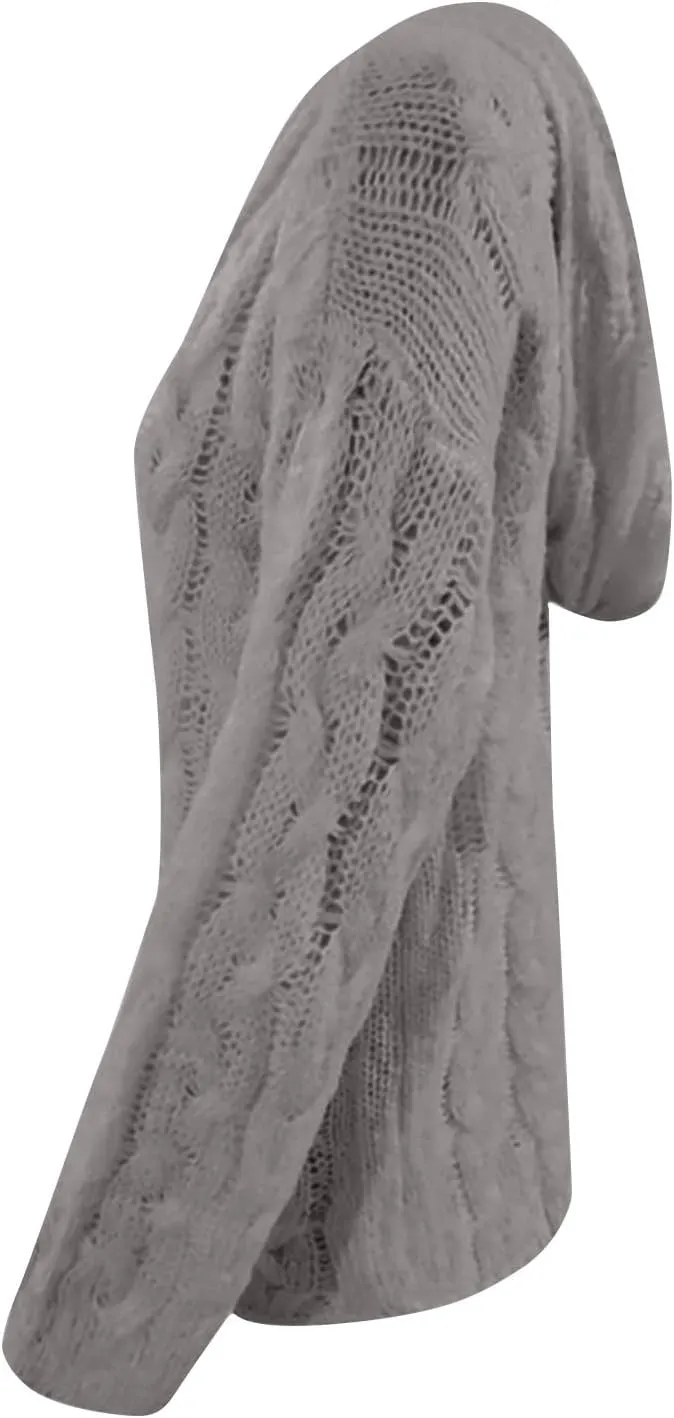 HGps8w Women's Oversized V Neck Hoodie Sweater Tops Chunky Cable Knit Long Sleeve Loose Solid Color Pullovers