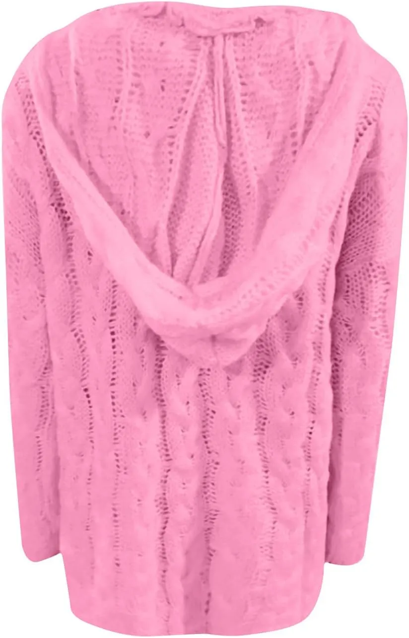 HGps8w Women's Oversized V Neck Hoodie Sweater Tops Chunky Cable Knit Long Sleeve Loose Solid Color Pullovers