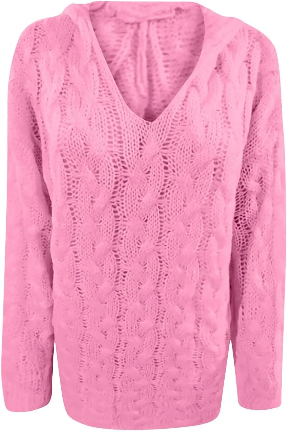 HGps8w Women's Oversized V Neck Hoodie Sweater Tops Chunky Cable Knit Long Sleeve Loose Solid Color Pullovers