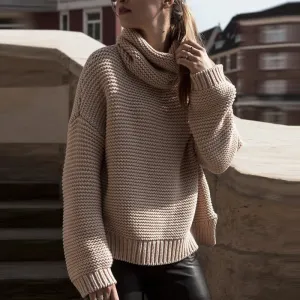 High Collar Pullover Pure Color Knit Sweater