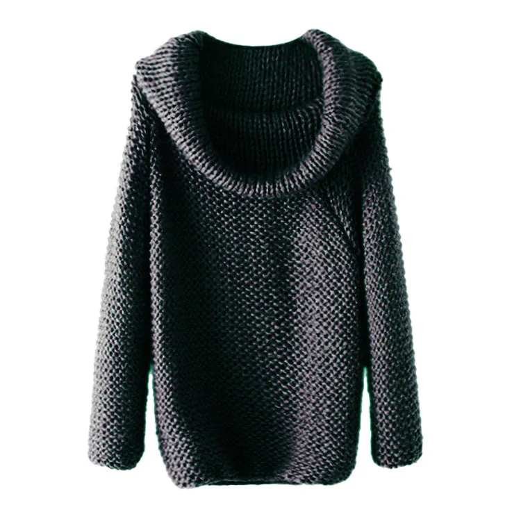 High Neck Long Sleeves Pure Color Regular Sweater