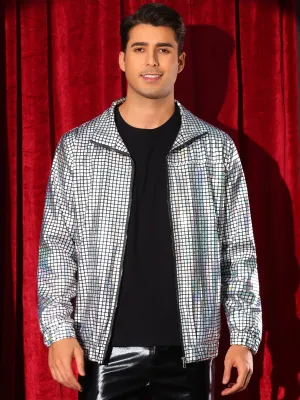 Holographic Jacket for Men's Metallic Long Sleeve Stand Collar Party Disco Shiny Jackets