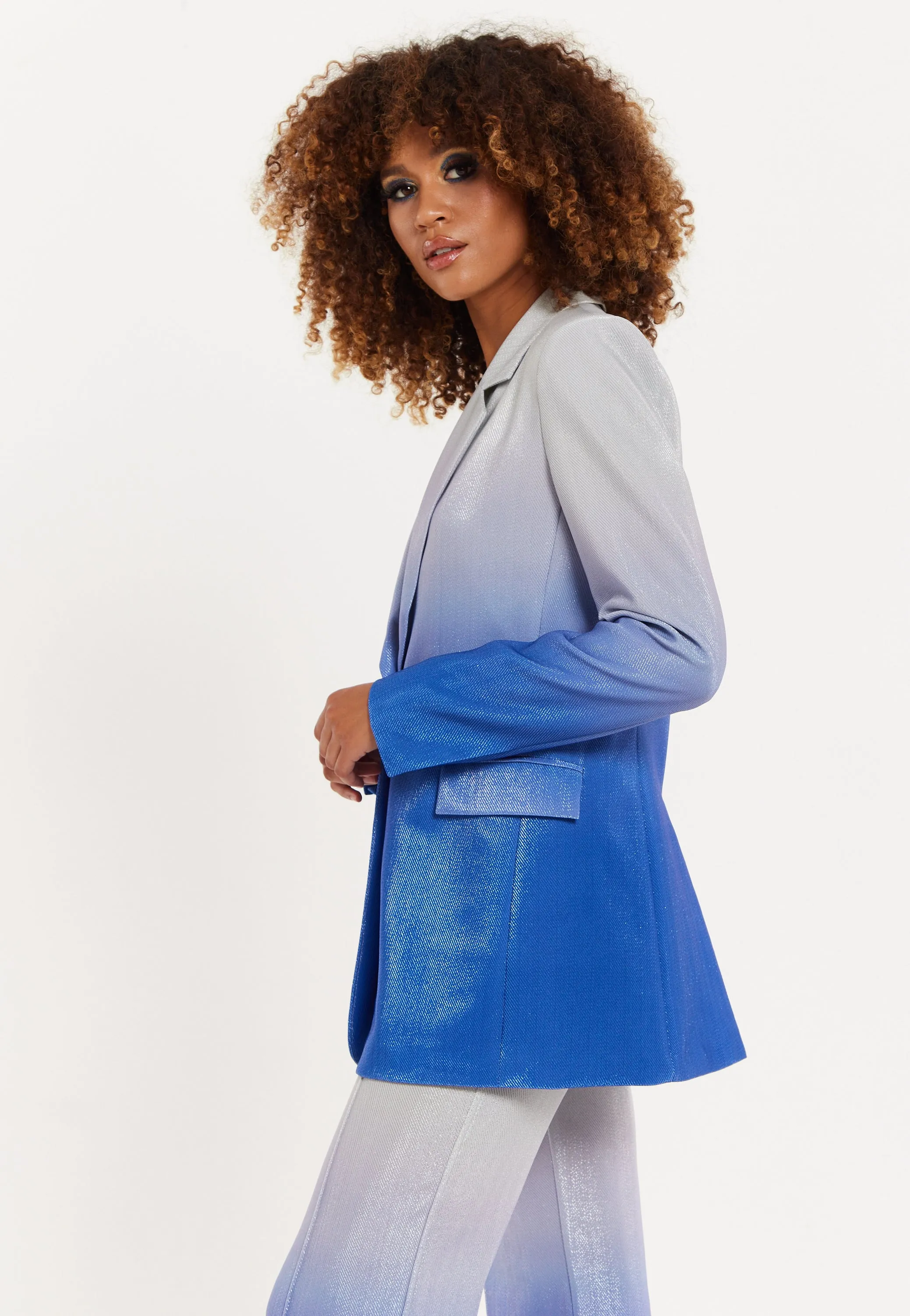 House of Holland Ombre Shimmer Blazer In Blue And Silver