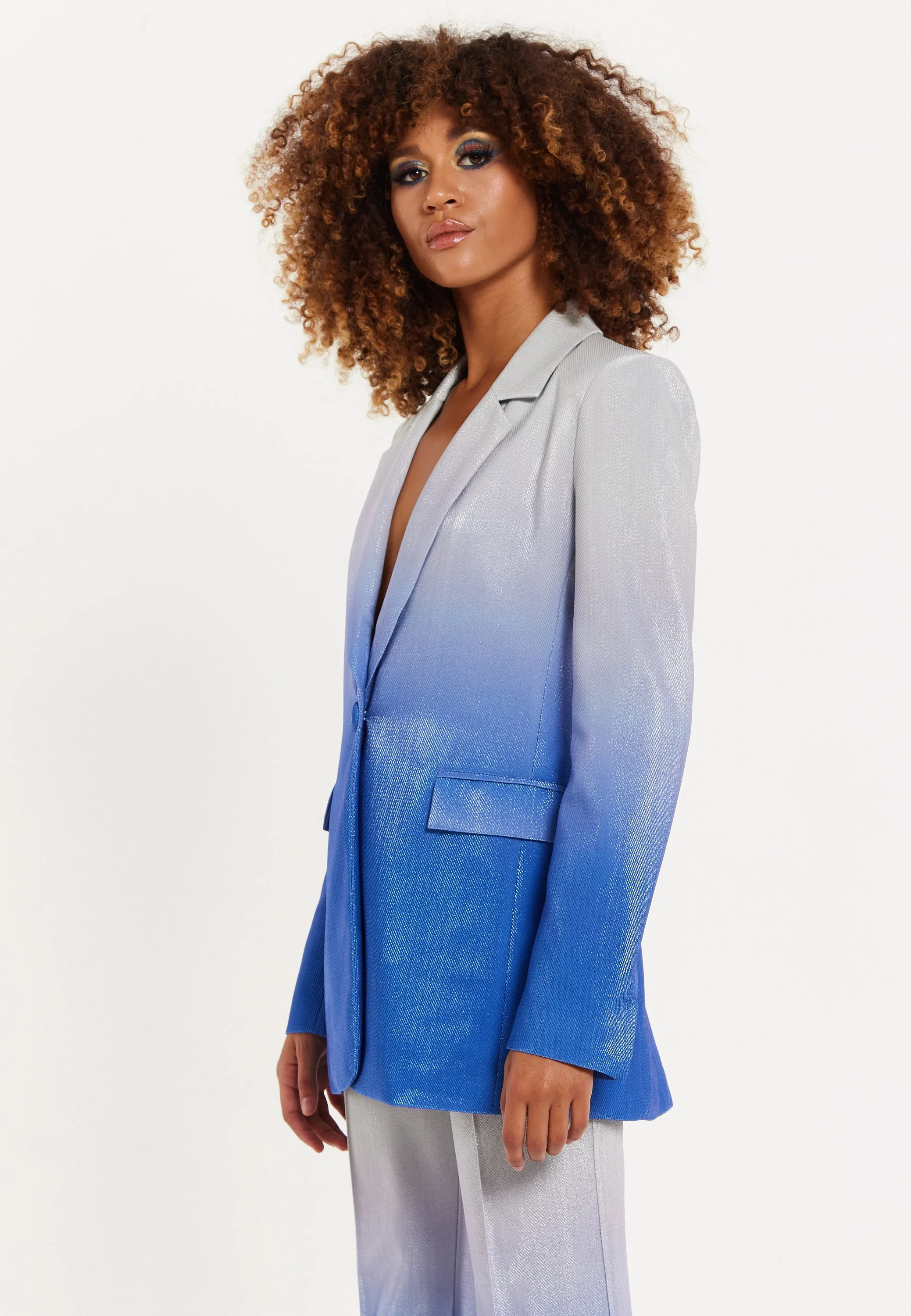 House of Holland Ombre Shimmer Blazer In Blue And Silver