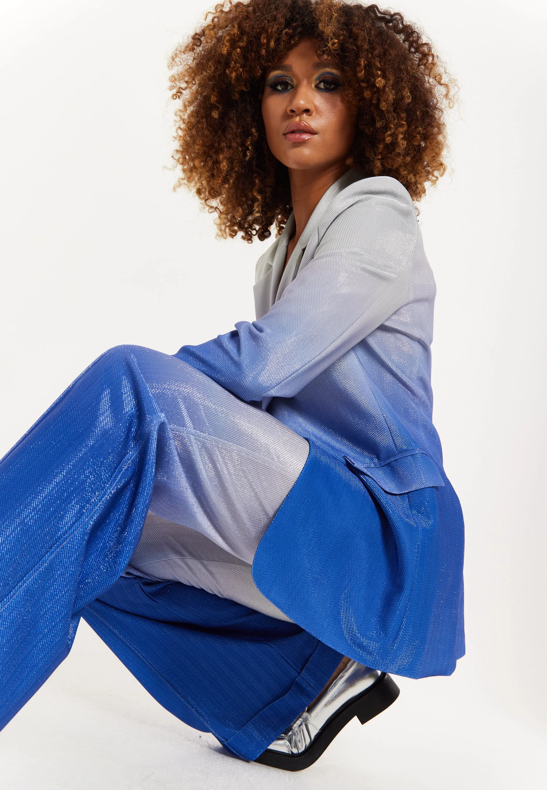 House of Holland Ombre Shimmer Blazer In Blue And Silver