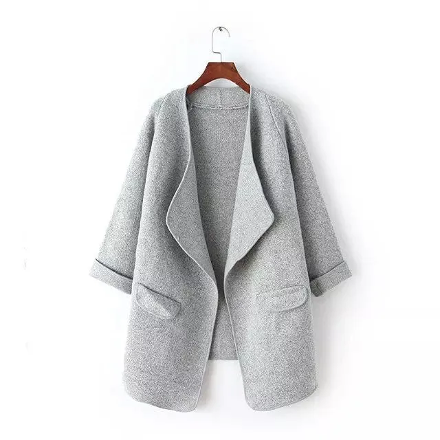 Irregular Lapel Pocket Loose Knitted Cardigan