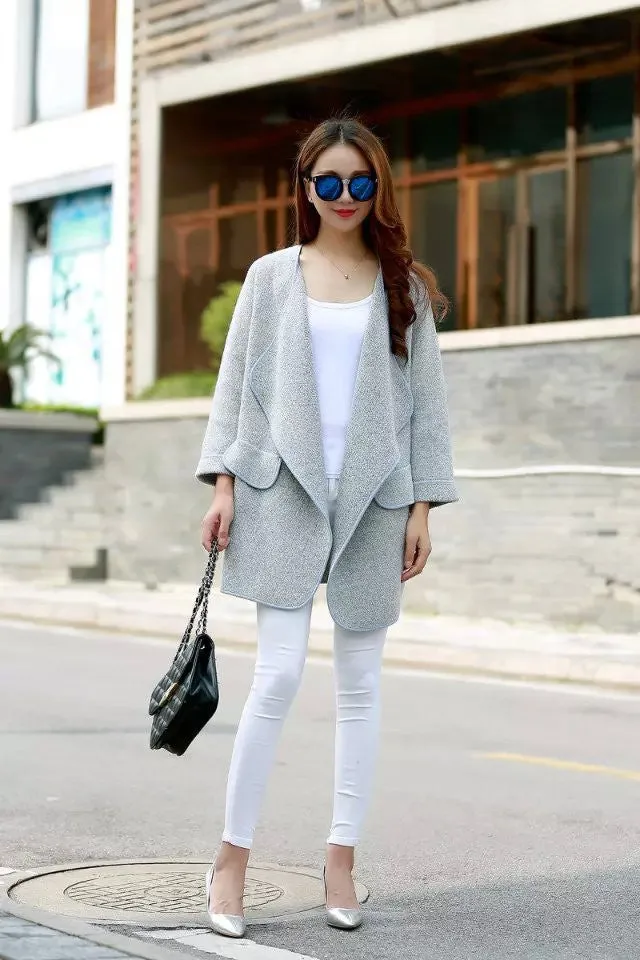 Irregular Lapel Pocket Loose Knitted Cardigan