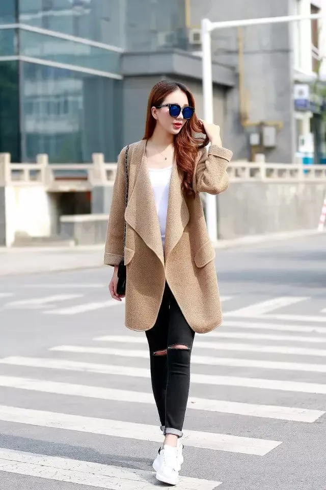 Irregular Lapel Pocket Loose Knitted Cardigan