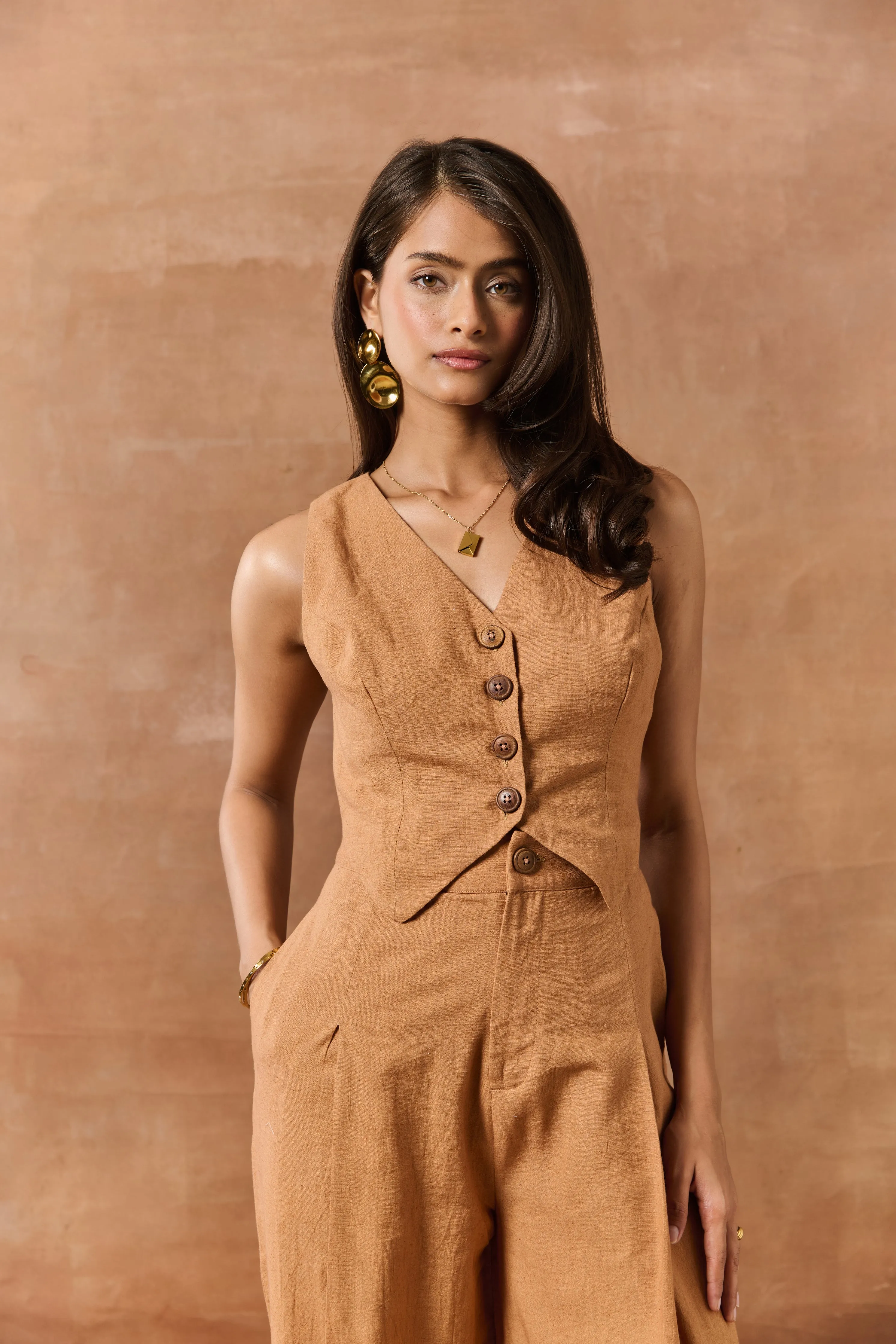 Isolde Tan Buttoned Waistcoat