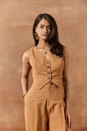 Isolde Tan Buttoned Waistcoat