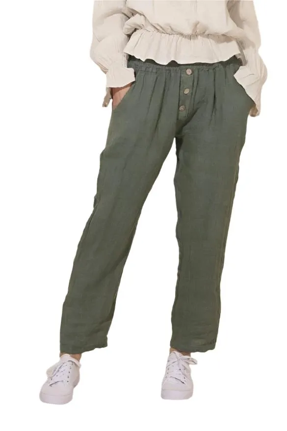 Italian Straight 7/8th Leg Linen Trousers One Size