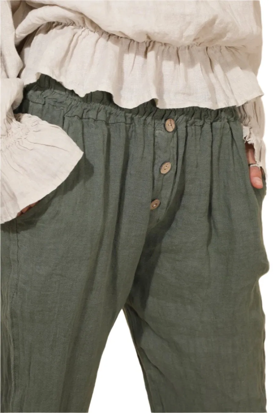Italian Straight 7/8th Leg Linen Trousers One Size