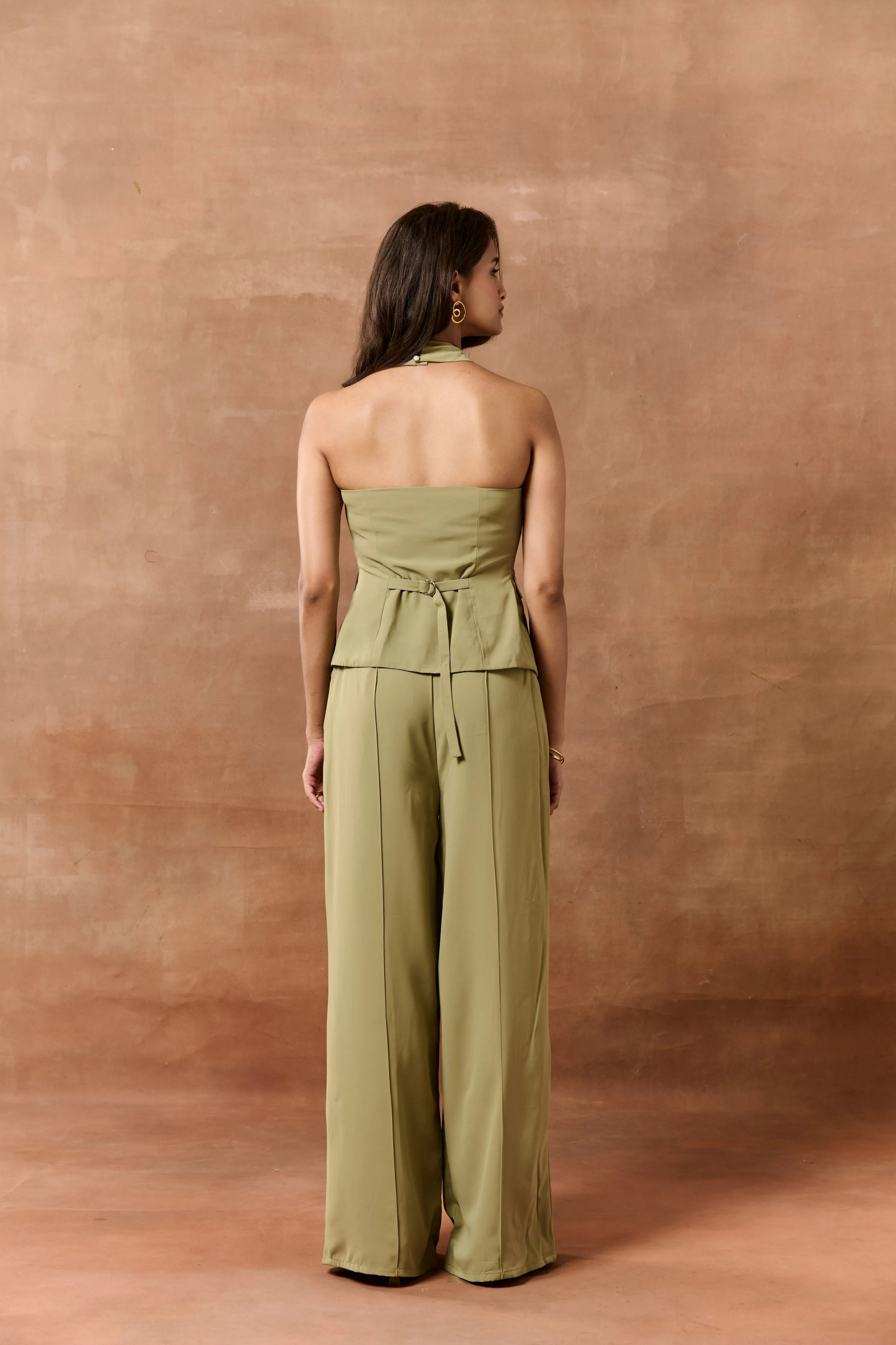 Kathe Sage Green Halter Neck Waistcoat