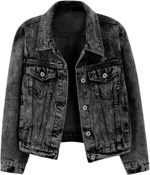 Kedera Womens Basic Button Down Vintage Black Long Sleeves Denim Jean Jacket Jacket for Women