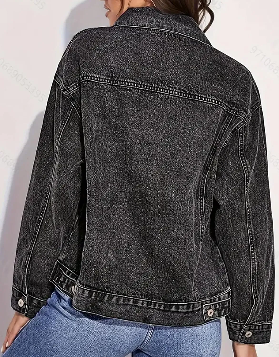 Kedera Womens Basic Button Down Vintage Black Long Sleeves Denim Jean Jacket Jacket for Women
