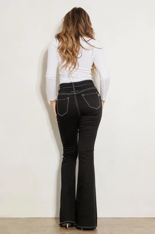 Kelley Dark Wash High Rise Button Fly Flare Jeans