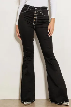 Kelley Dark Wash High Rise Button Fly Flare Jeans