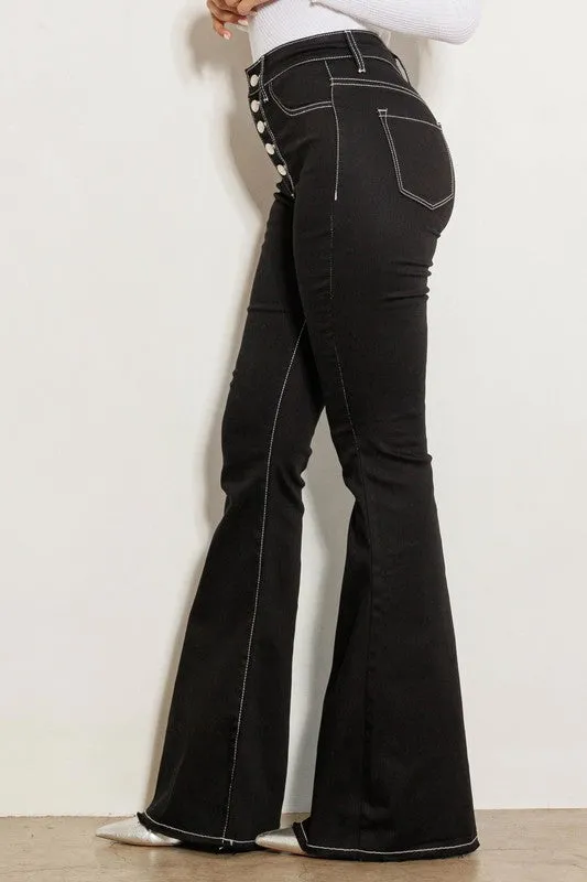 Kelley Dark Wash High Rise Button Fly Flare Jeans