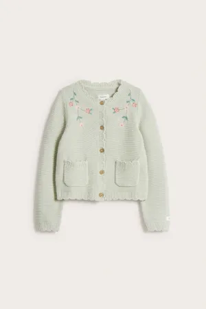 Kids' green embroidered cardigan