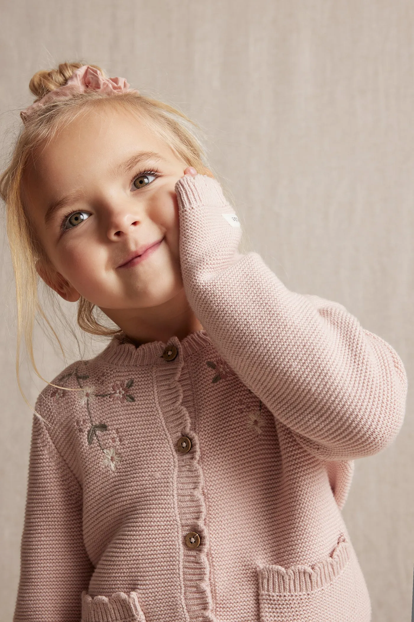 Kids' pink embroidered cardigan