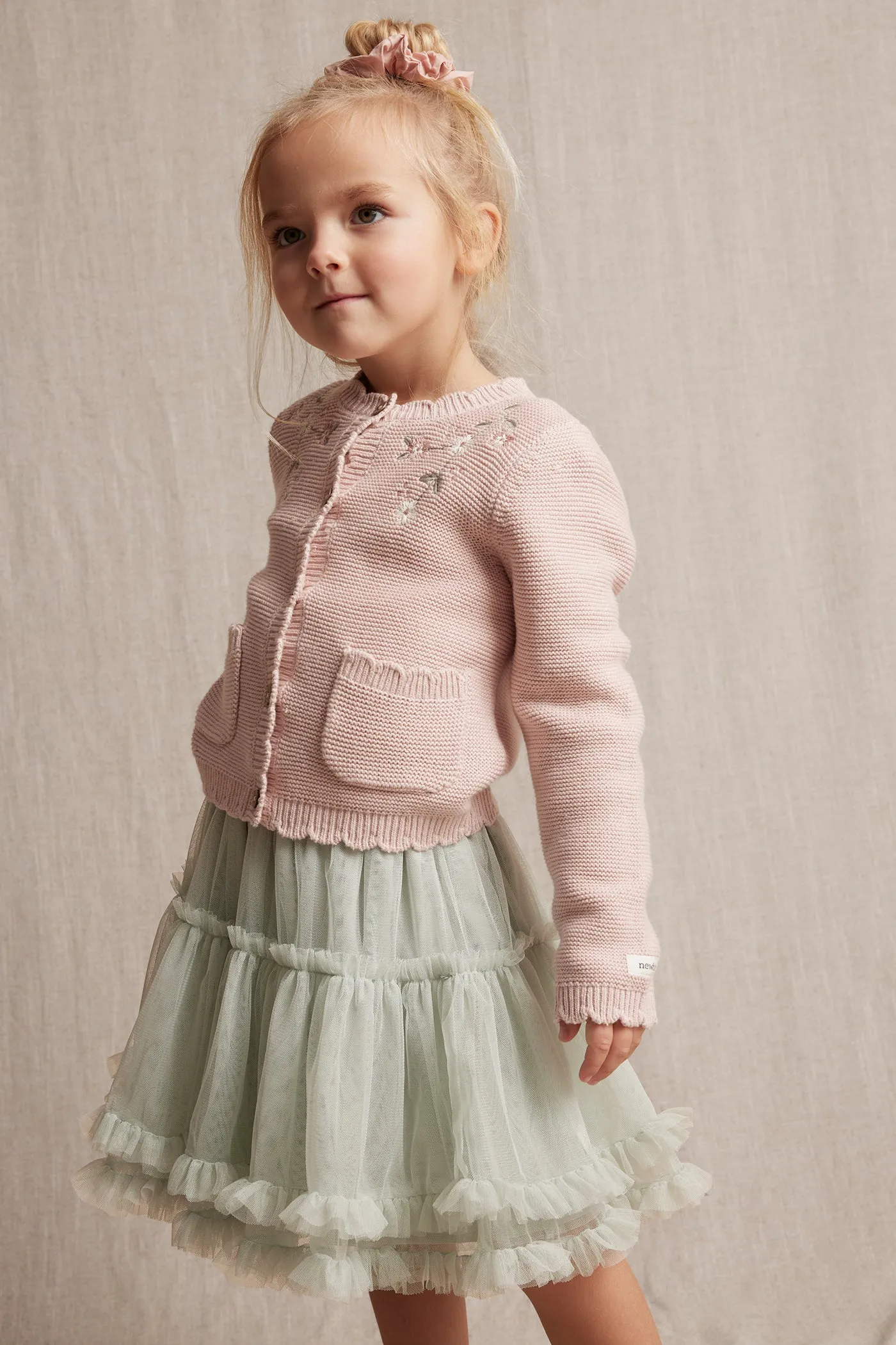 Kids' pink embroidered cardigan