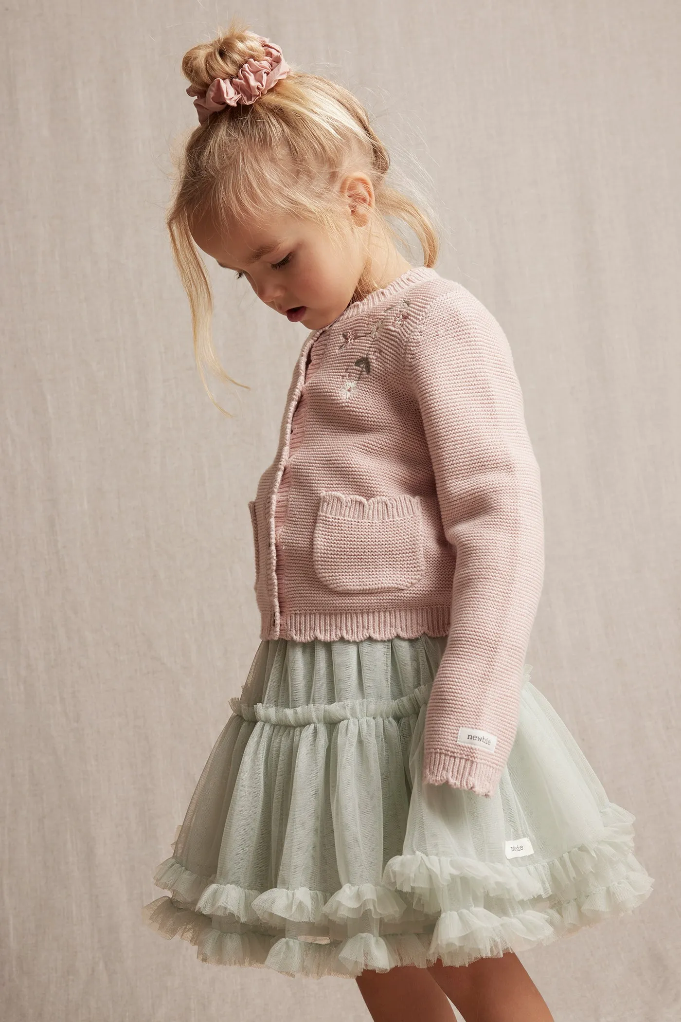 Kids' pink embroidered cardigan