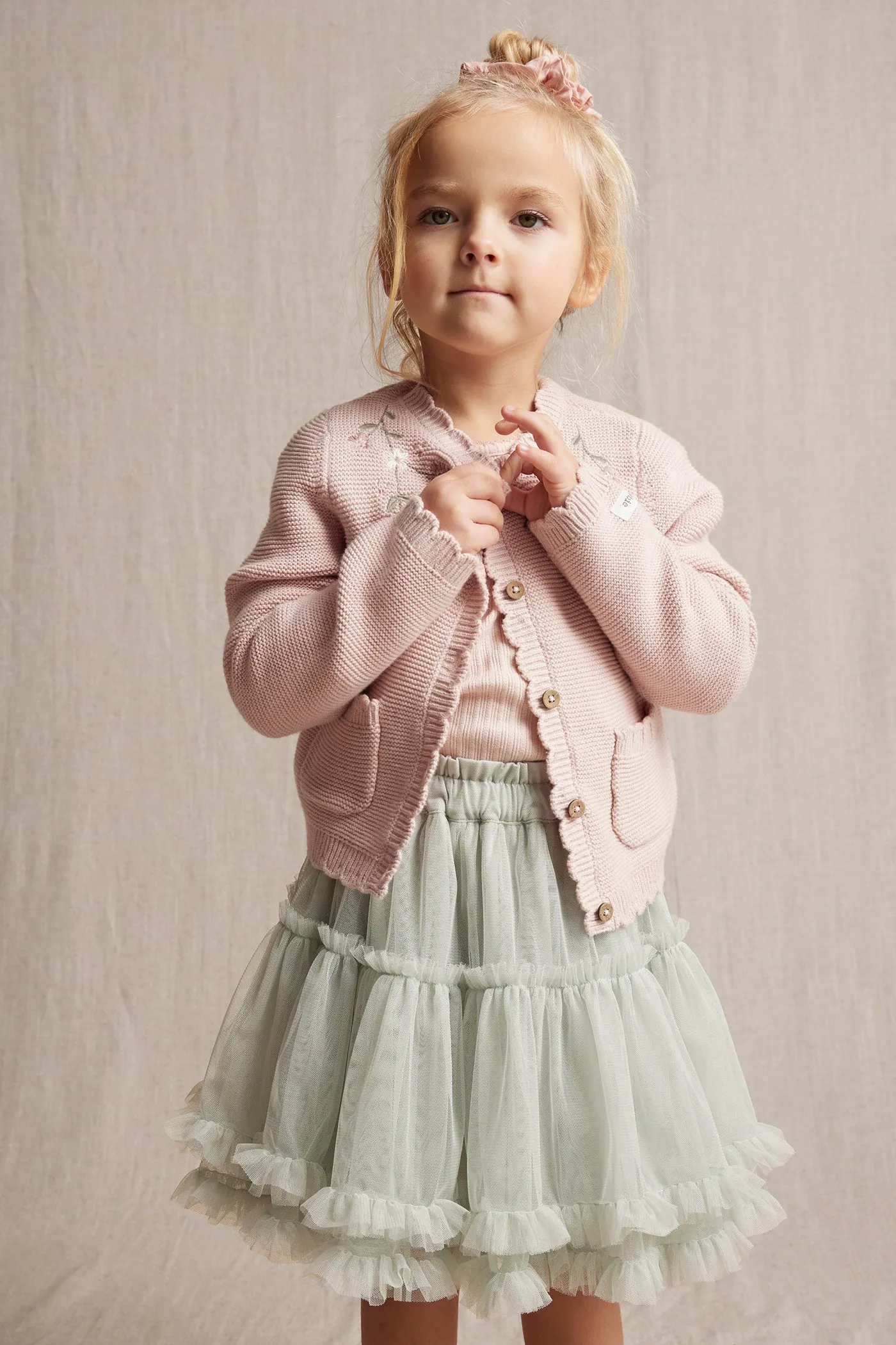 Kids' pink embroidered cardigan