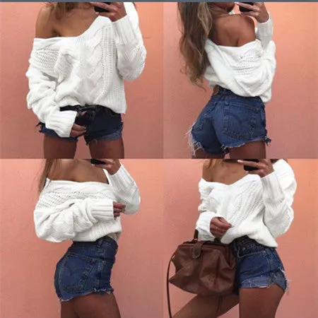 Large V-neck Pure Color Long Sleeves Regular Sweater
