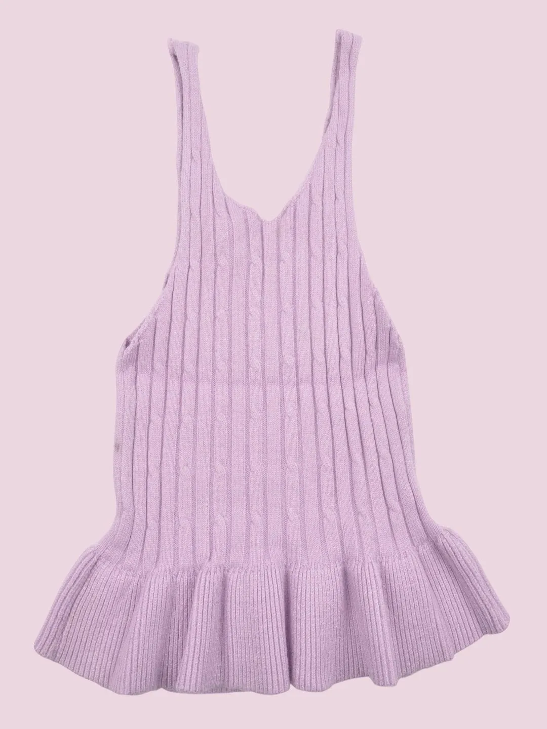 Lavender Knitted Sleeveless Ruffled Top with Bow Detail for Girls