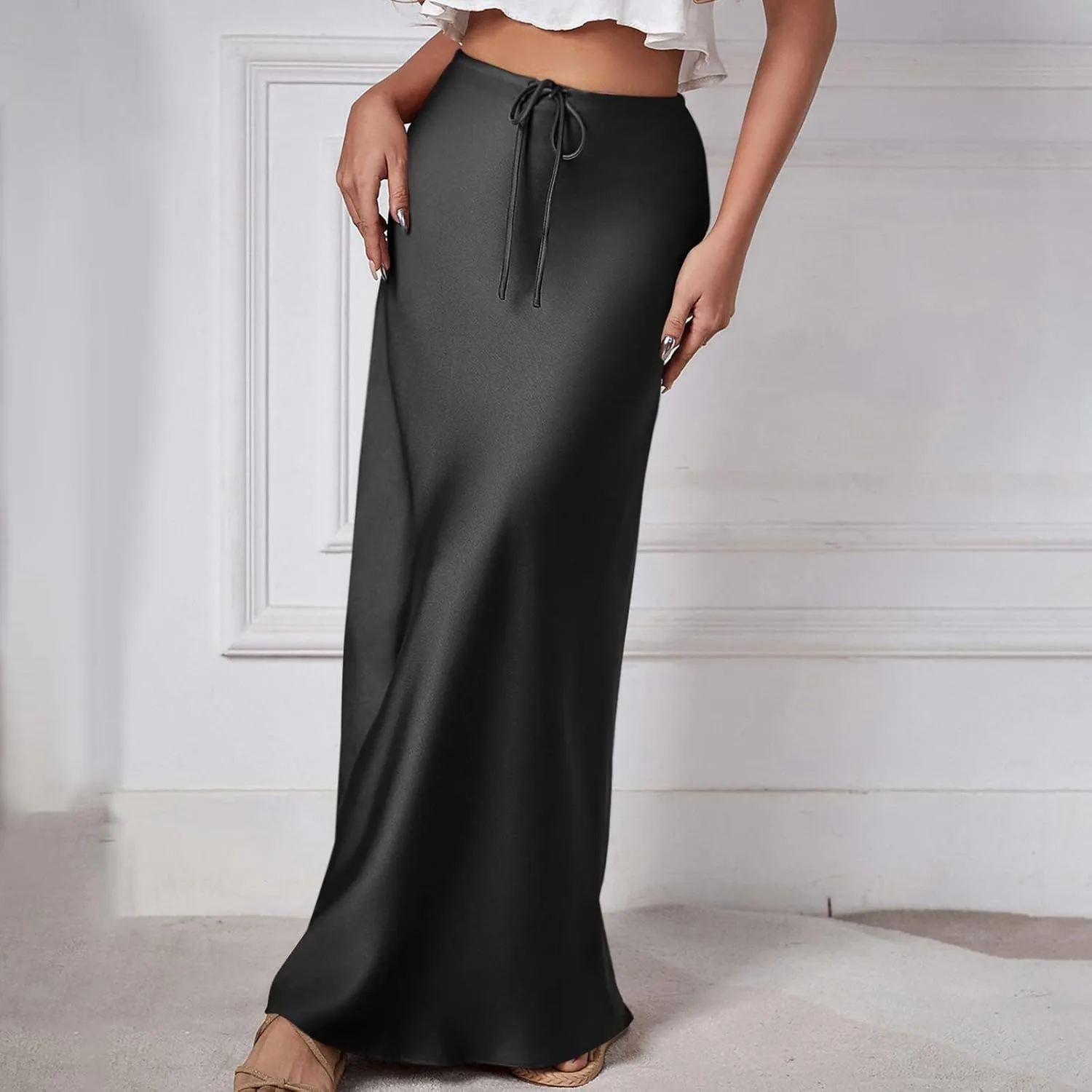 Lmdudan Womens Maxi Skirts Long Skirt for Women High Waist Maxi Dresses 2024 Summer Drawstrings Festival Clubwear Skirts