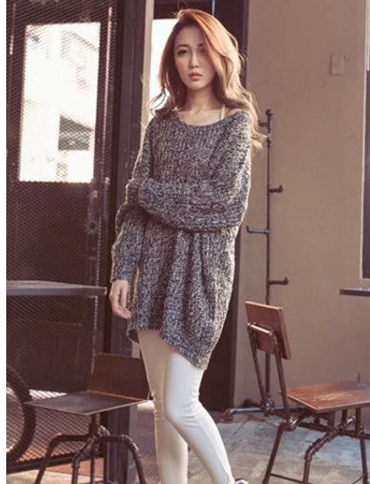 Long Pullover Loose Solid Color Knit Sweater