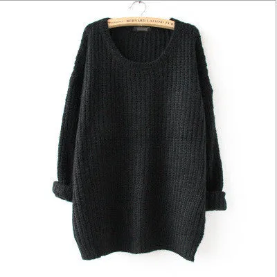 Long Pullover Loose Solid Color Knit Sweater