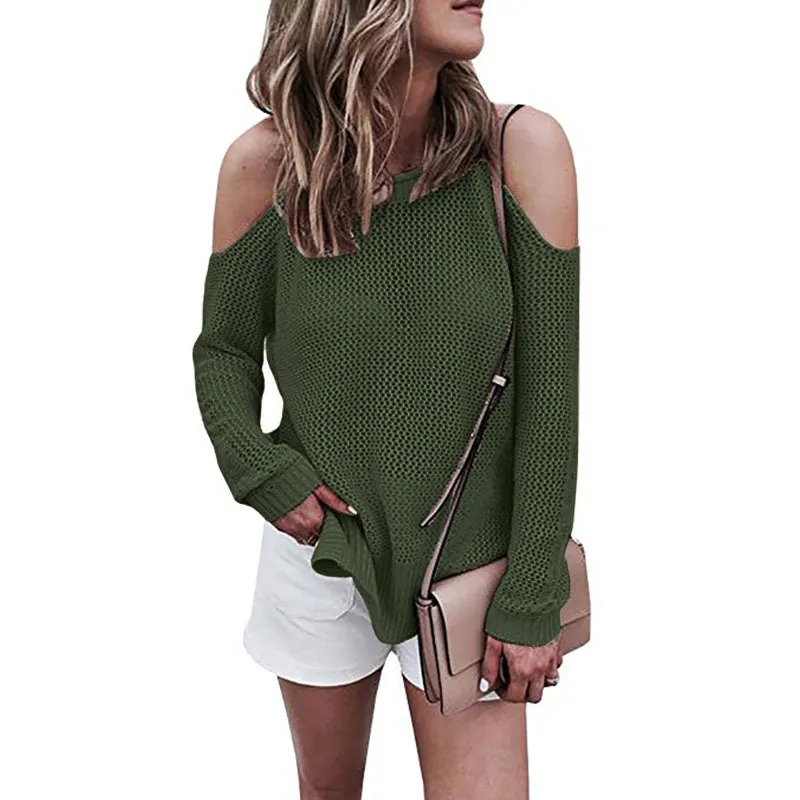 Long Sleeves Bear Shoulder Pure Color Scoop Loose Sweater