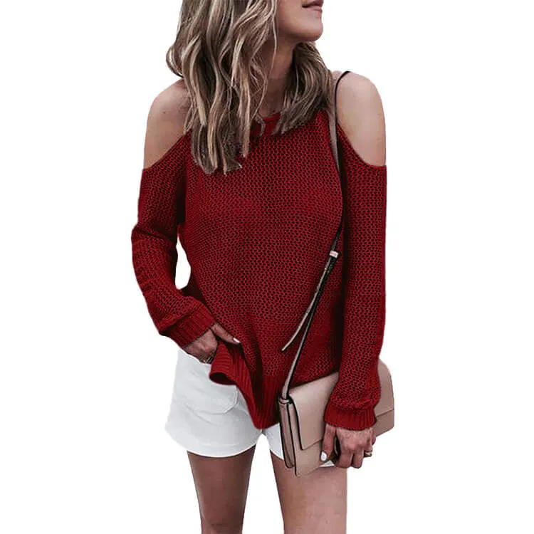 Long Sleeves Bear Shoulder Pure Color Scoop Loose Sweater