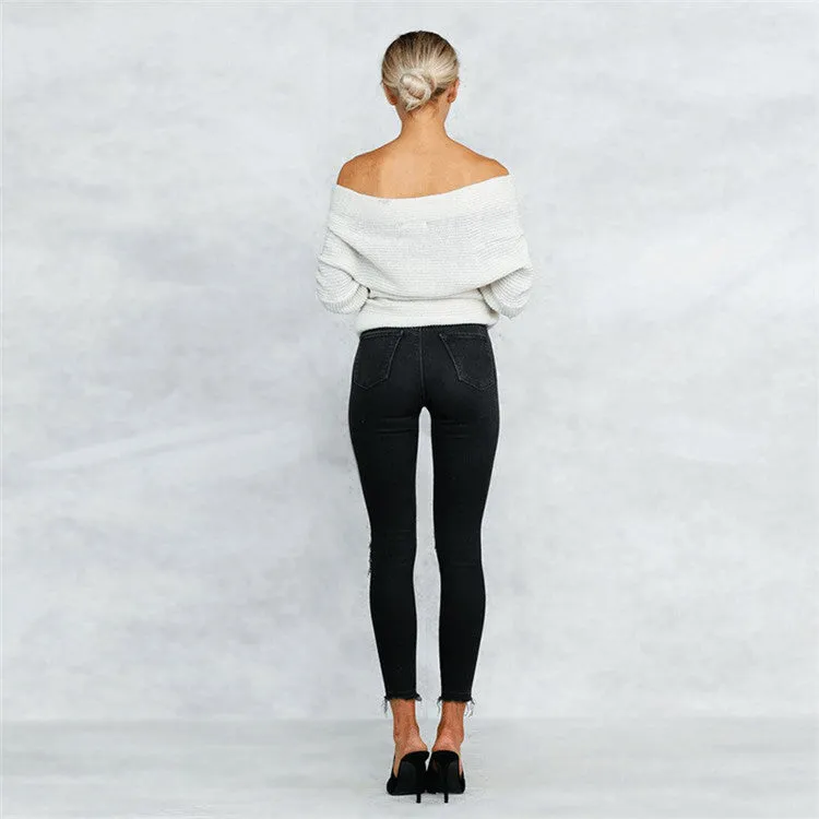 Long Sleeves Drap V-neck Pure Color Regular Sweater