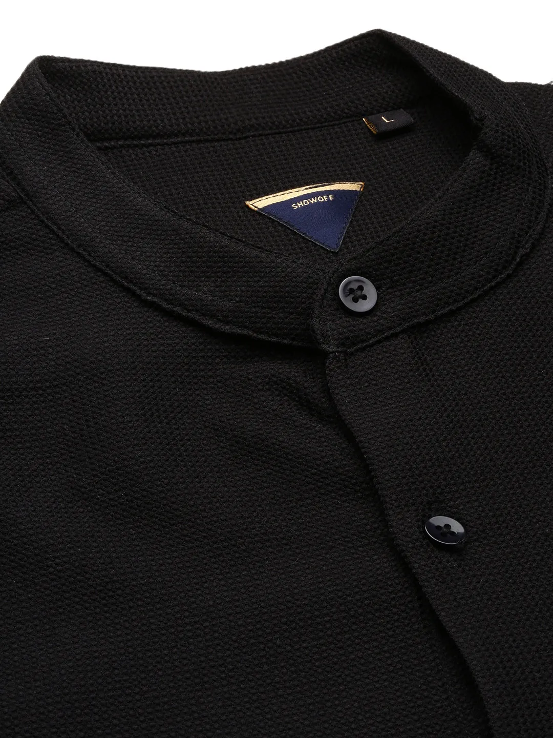 Men Black Solid Slim Fit Cotton Casual Shirt