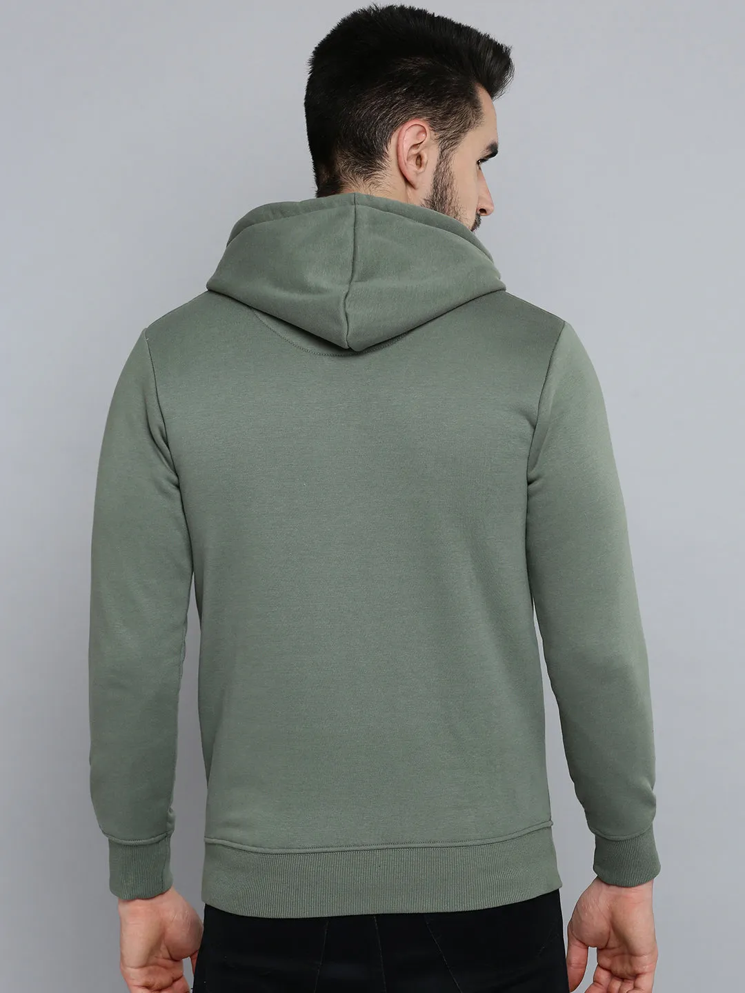 Men Green Printed Hooded Cotton Sweatshirt