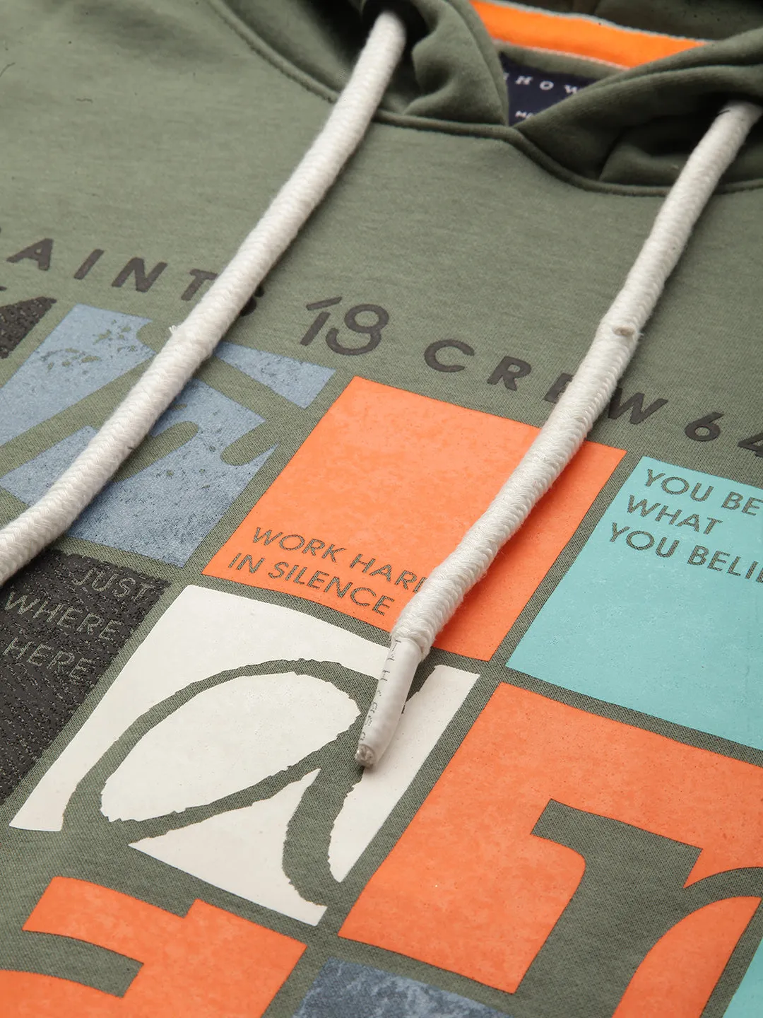 Men Green Printed Hooded Cotton Sweatshirt