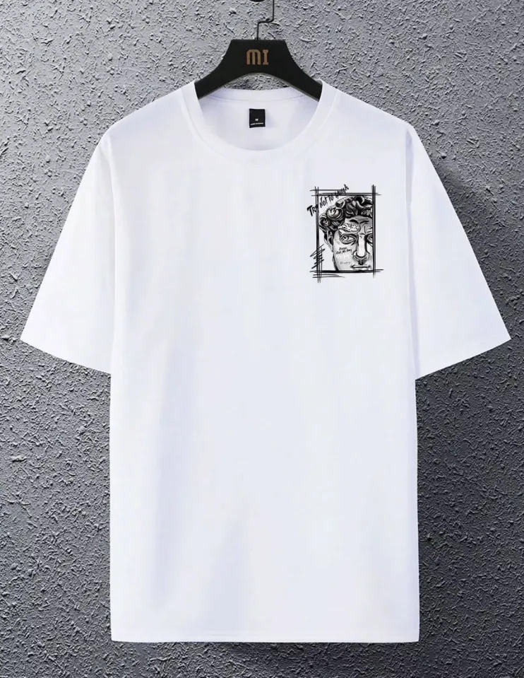 Men’s Creative Sculpture Text Design T-Shirt - Cotton Crewneck, Loose Fashion Top for Autumn