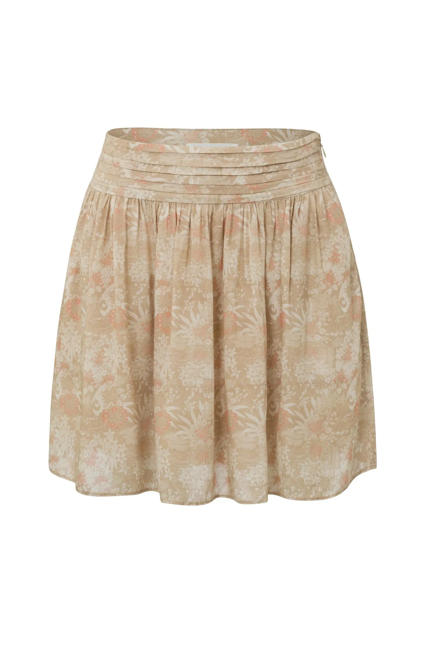 Mini skirt with detailed waist, zipper and floral print