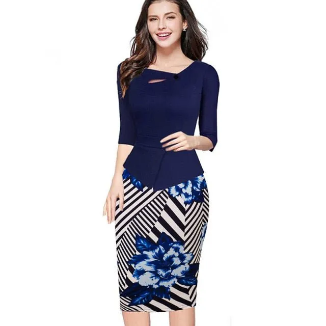 NICE-FOREVER Fun Comfy Zip Back Spandex Sheath Dress