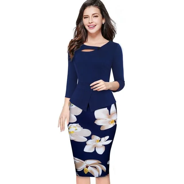 NICE-FOREVER Fun Comfy Zip Back Spandex Sheath Dress