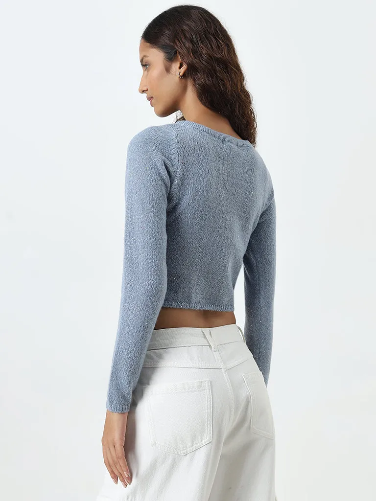 Nuon Dusty Blue Cut-Out Detailed Top