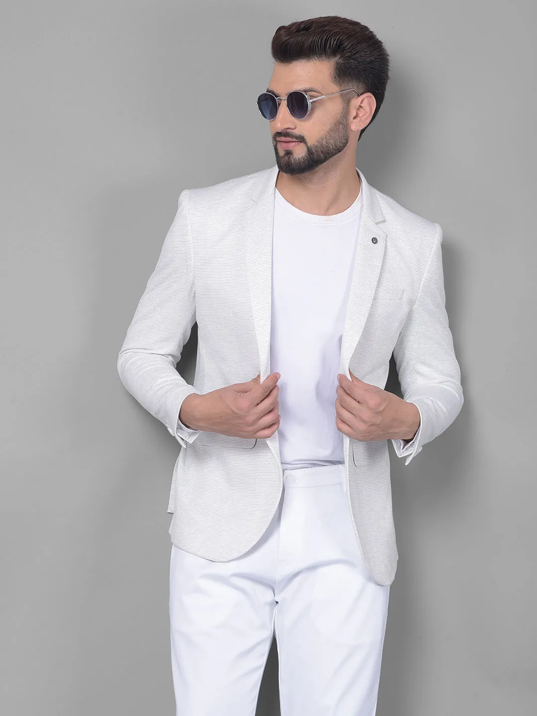 Off White Printed Blazer