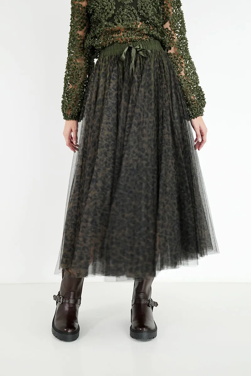 Olive Leopard Mesh Skirt