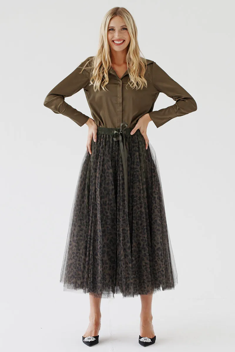 Olive Leopard Mesh Skirt