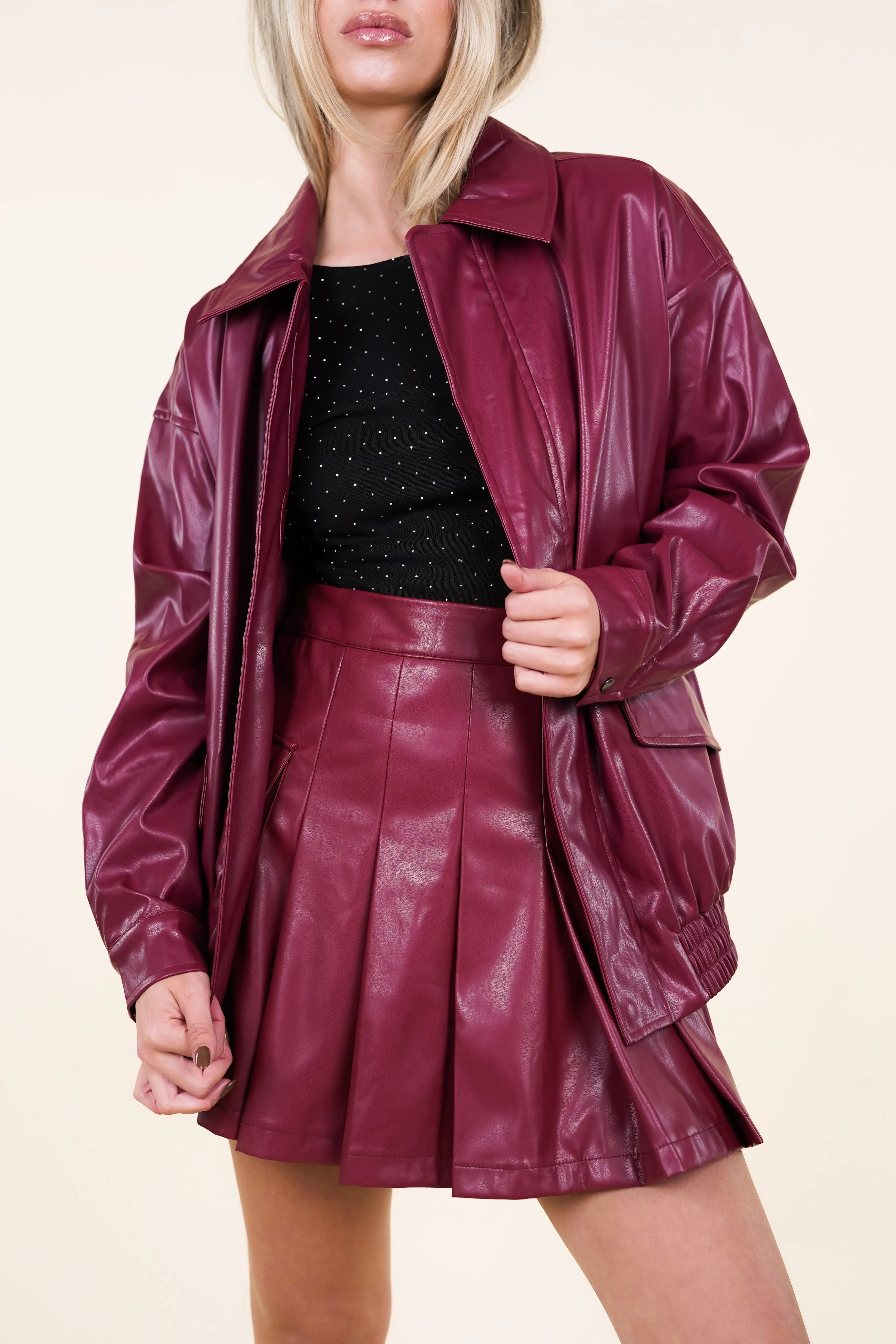 Oversized leatherlook jacket burgundy - Jaimie