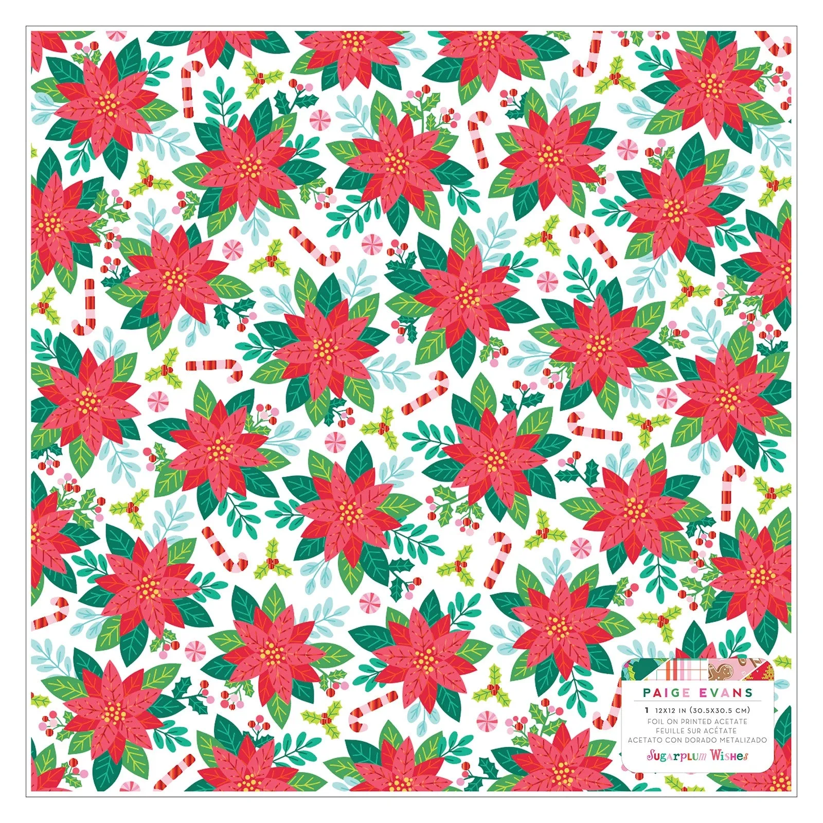 Paige Evans Sugarplum Wishes Specialty Paper 12x12"-Acetate W/Red Foil